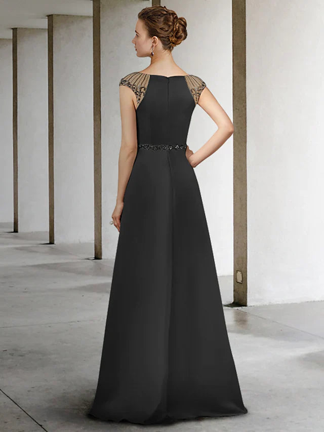 Wholesale A-Line Mother of the Bride Dress Elegant Jewel Neck Floor Length Satin Sleeveless with Sash Ribbon